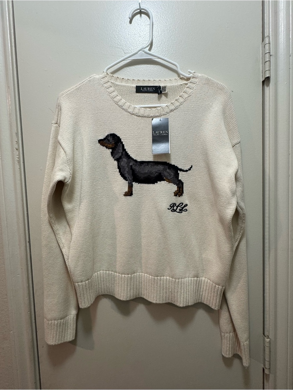 Ralph Lauren Cream Crewneck Sweater with Dachshund Intarsia - Picture 3 of 6